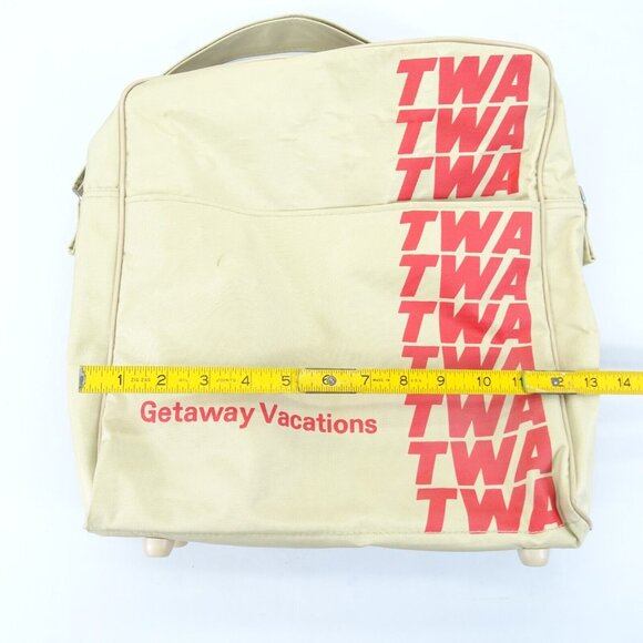 Vintage‎ TWA Airline Beige Getaway Vacation Carry On Messenger Tote Bag - Picture 4 of 13